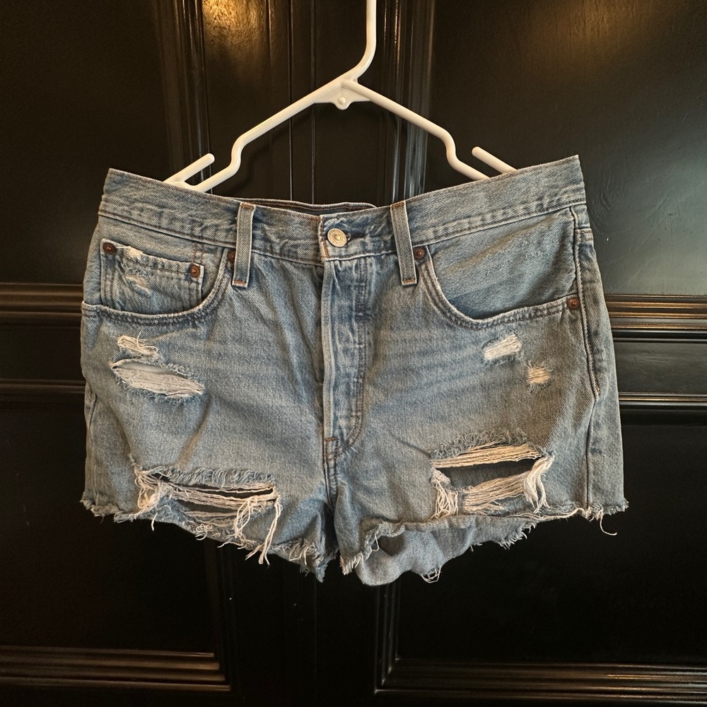 Levi's Blue Distressed Jean Shorts